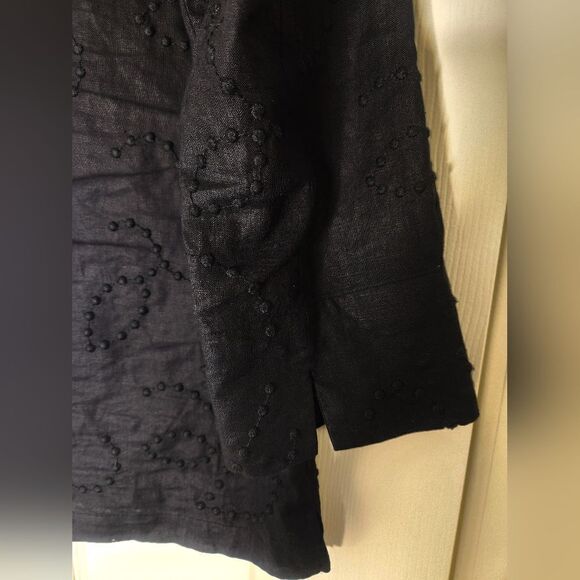 Jones New York Signature M Black 100% LINEN 3/4Slv ButtonUp Textured Women Shirt - Picture 9 of 10